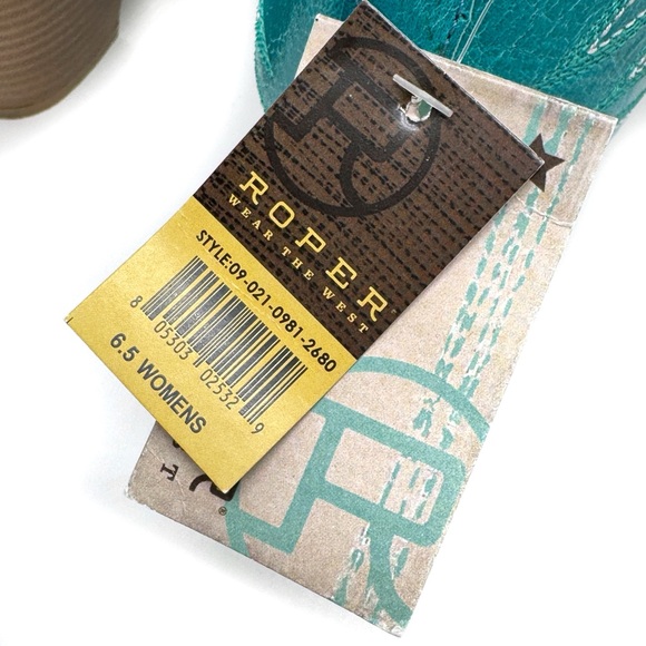 Roper Rowdy Western Booties Turquoise Leather Embroidered Ankle Boot Size 6.5 - Picture 7 of 9